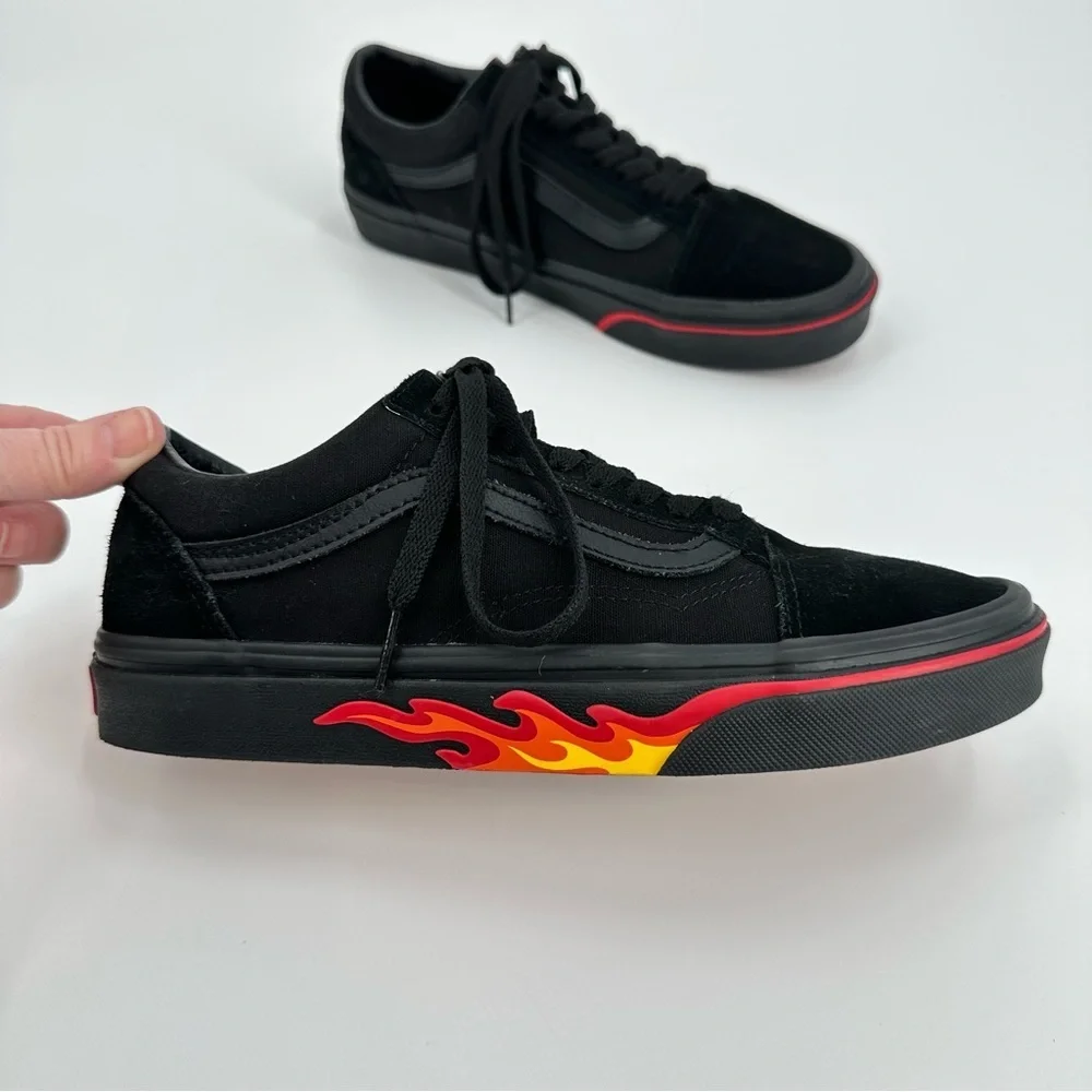 Vans Old Skool Flame Wall Collection Unisex Black Skate Shoes Size M-7, W-8.5